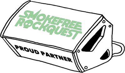 Illustration of a speaker. Text on the speaker reads 'Smokefree Rockquest - Proud Partner'